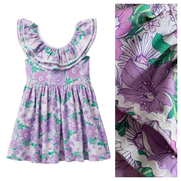 Janie and Jack Other - Janie and Jack Lilac Purple Green Floral Ruffle Collar Ric Rac Dress